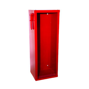 Gabinete metálico rojo para extintor con martillo – Matafuegos SpA