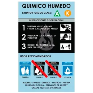 Etiqueta de extintor clase K cocina